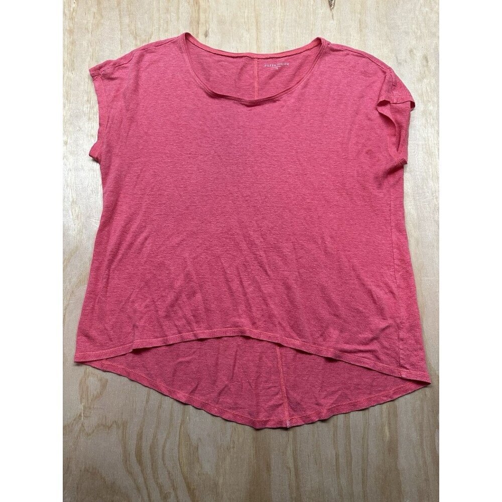 Eileen Fisher Top Women’s Size XS Salmon Pink 100% Linen Boxy Oversized‎ Coral